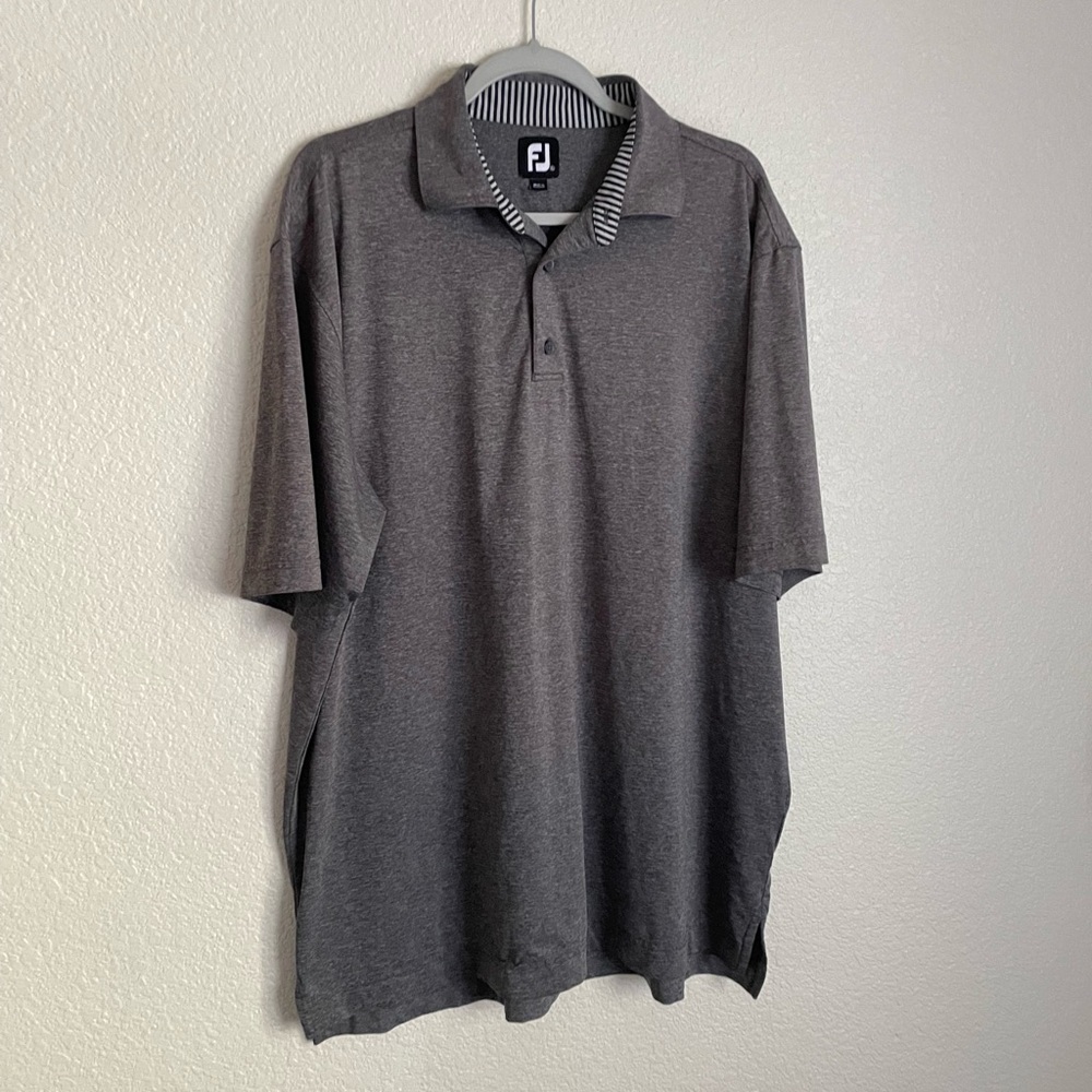FootJoy Solid Lisle Self Collar Golf Polo XL Heather Charcoal Grey - Picture 2 of 10